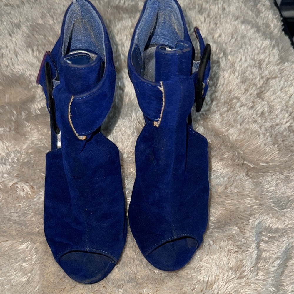 Women's Blue Suede Open-Toe Shoes